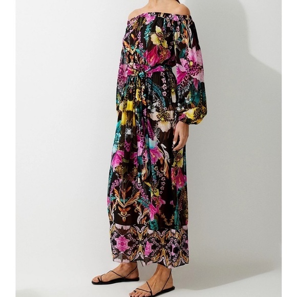 Karen Millen Dresses & Skirts - NWT Mirrored Tropical Viscose Georgette Off The Shoulder Beach Maxi Dress small